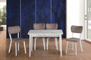 YEMEK ODASI MUTFAK MASA SANDALYE TAKIMI MİX BEYAZ MERMER 