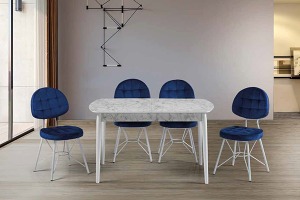 YEMEK ODASI MUTFAK MASA SANDALYE TAKIMI VEGAS BEYAZ MERMER