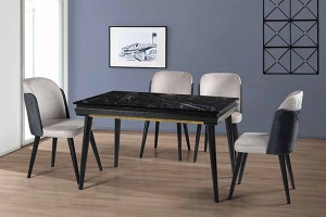 YEMEK ODASI MUTFAK MASA SANDALYE TAKIMI MİX SİYAH MERMER 2