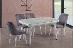 YEMEK ODASI MUTFAK MASA SANDALYE TAKIMI MORİNO BEYAZ MERMER